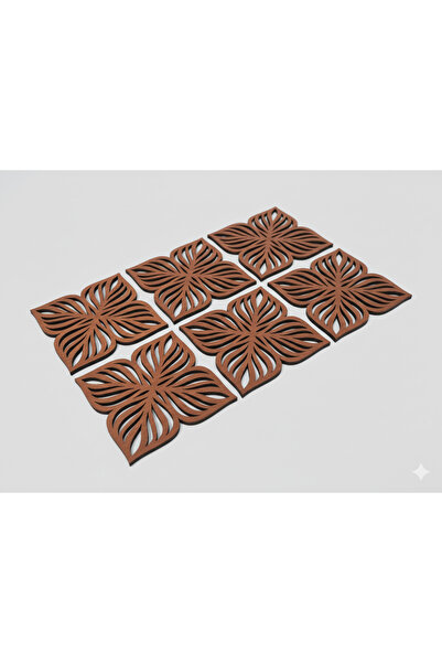 AS TASARIM LAZER Luxury Geometric Patterned Set of 6 Wooden Coasters