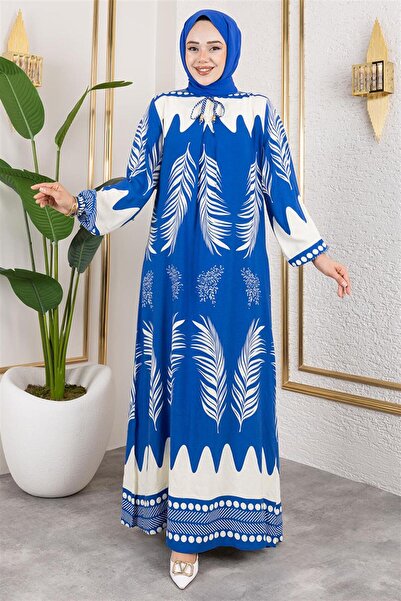 MODA Viscose Dress with Tie Collar Indigo - Indigo - 40