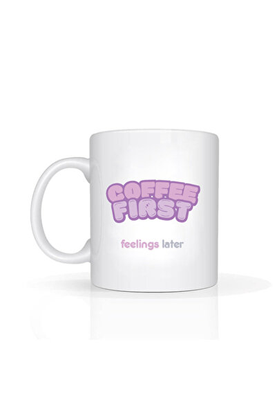 Printoot Coffee First Feelings Later Purple Aesthetic Mug Funny Coffee Cup Cu...