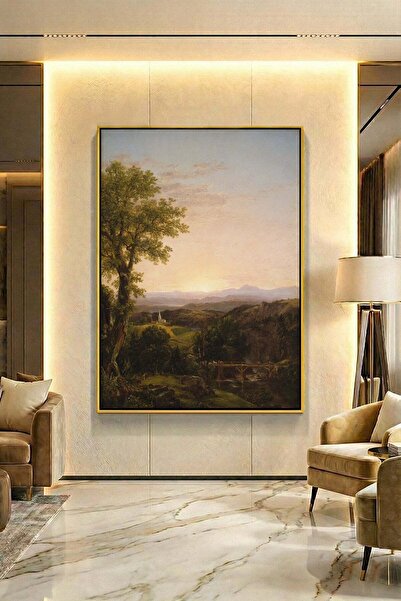 Wallivo Thomas Cole New England Manzarası Gold Metal Çerçeveli Kanvas Tablo