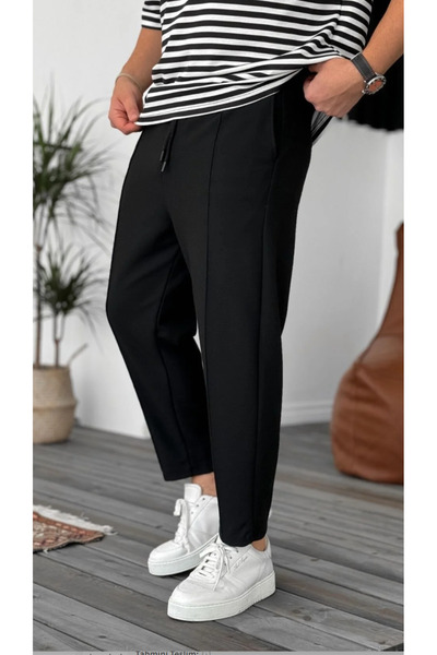 Kaizer Jeans قماش وافل مخيط للرجال من Boyfriend بخصر مطاطي أسود