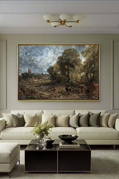 Wallivo John Constable Stoke-by-Nayland Bronz Metal Çerçeveli Kanvas Tablo