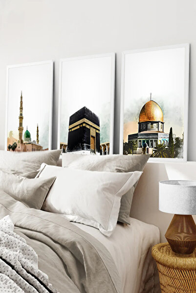 kutuTR Beyaz Çerçeveli 2D UV Baskı 3’lü MDF Tablo–Altın Kubbesiyle Kubbetüs S...