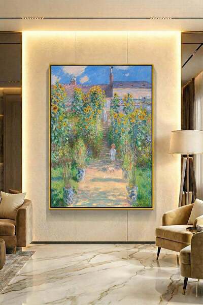 Wallivo Claude Monet Vetheuil'deki Sanatçı Bahçesi Gold Metal Çerçeveli Kanva...