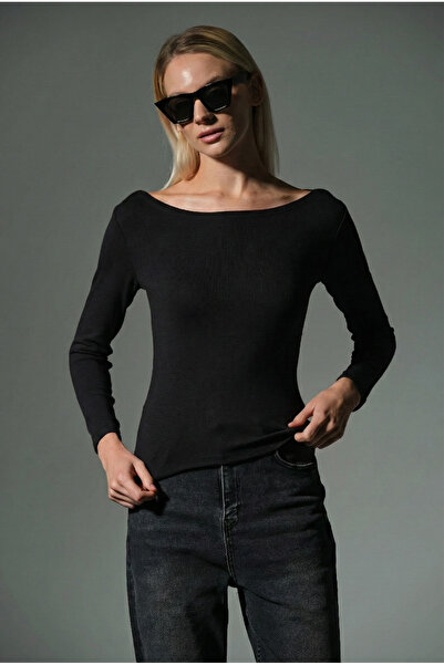 Domoda Πλεκτή μπλούζα με μακρύ μανίκι με λαιμόκοψη Premium Soft Touch @Sayat