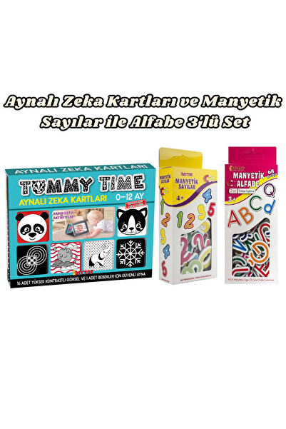 Diytoy Tummy Time Aynalı Zeka Kartları ve Manyetik Sayılar ile Alfabe 3'lü Set