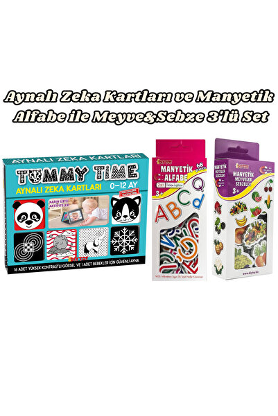 Diytoy Tummy Time Aynalı Zeka Kartları ve Manyetik Alfabe ile Meyve&Sebze 3'l...