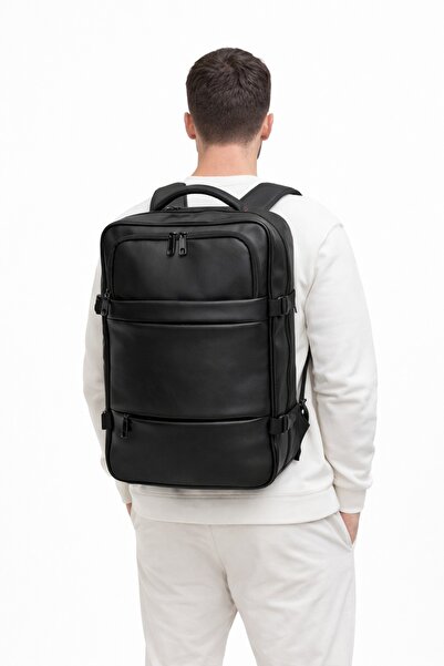 Çantachım Laptop Backpack 17.3" Inch Expandable Black Travel Compatible Leath...