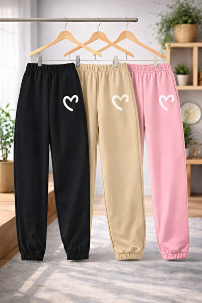 Kids Kalp Baskılı 3 lü Kız Eşofman Kışlık Yeni