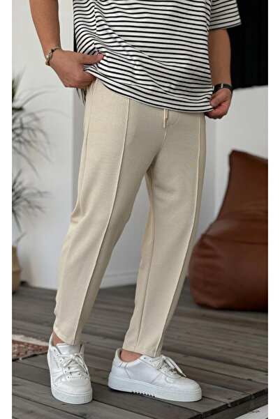 Kaizer Jeans Boyfriend Men's Stitched Waffle Fabric Elastic Waist Beige Jogger