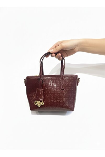 RK Women's handbag, glossy leather, elegant size, gold medallion, matching le...