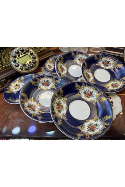 hediye Esterhomedecor Porcelain Coaster Tea Saucer Navy Blue