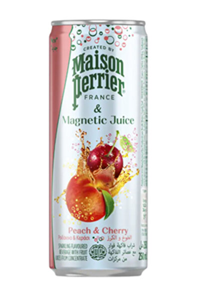 YABANEEZ عصير الخوخ والكرز الفوار (علبة) "بيرييه" (كرتونة من 24 عبوة)