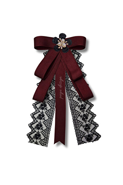 pegu baby collection BORDO KURDELE DANTEL GÜPÜRLÜ İNCİLİ ÇİÇEKLİ YAKA BROŞ,PA...