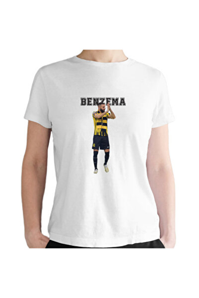 Printoot قميص قطني أبيض للجنسين قابل للتخصيص من مشجعي بنزيما الاتحاد