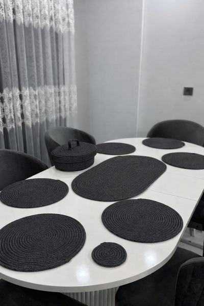 Öz-Tex Home Jute, Straw Color American Dinner Set, 6 Plates 1 Runner 6 Coaste...