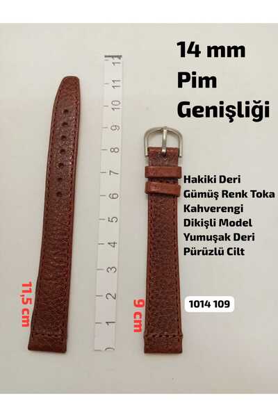 Brality 14 mm Compatible Wristwatch Band Genuine Leather Coffee Color Rough S...