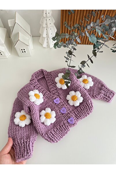 Alis Baby Collection Çiçekli Hırka / Örgü Çocuk Hırkası / Kız Çocuk Hırkası