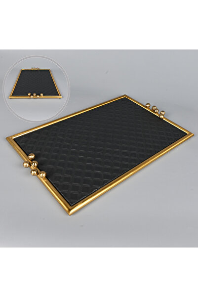 Generic A rectangular black leather serving tray measuring 51 x 31 cm with an...