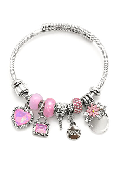 MakeWell سوار من الفولاذ المقاوم للصدأ على شكل قلب ونجمة وسمكة مع حلية على شك...