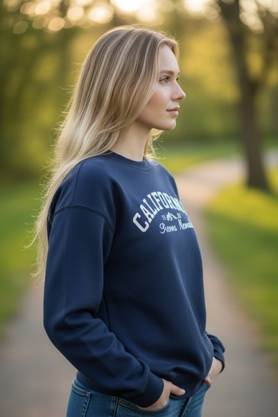 Afşin Afs Crew Neck Fleece-Lined Indigo Sweatshirt