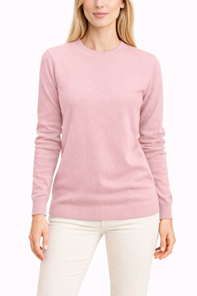 AJX TEKSTİL COMPANY سترة نسائية محبوكة بياقة دائرية باللون الوردي - سترة أنيق...