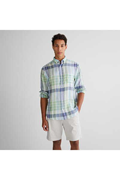 Gant Erkek Yeşil Regular Fit Düğmeli Yaka Kareli Gömlek