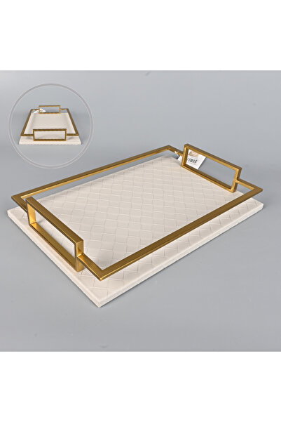 Generic Rectangular serving tray 40x26 cm, light gray faux leather with an el...