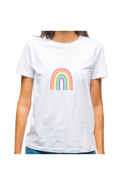 Printoot "Customizable" Cute Pastel Rainbow Minimalist Unisex Cotton T-Shirt