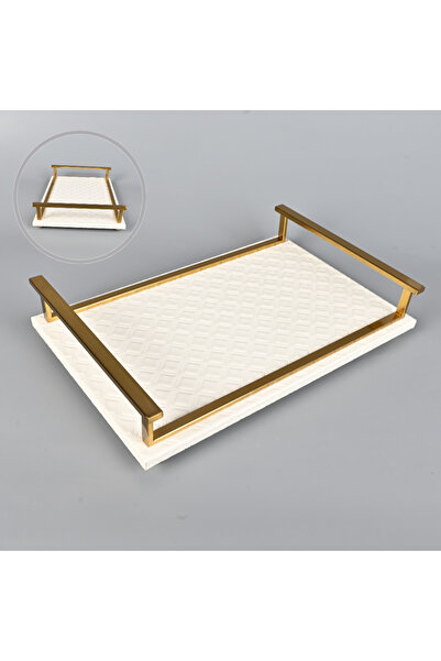 Generic Rectangular display tray 40x26 cm, off-white faux leather with a copp...