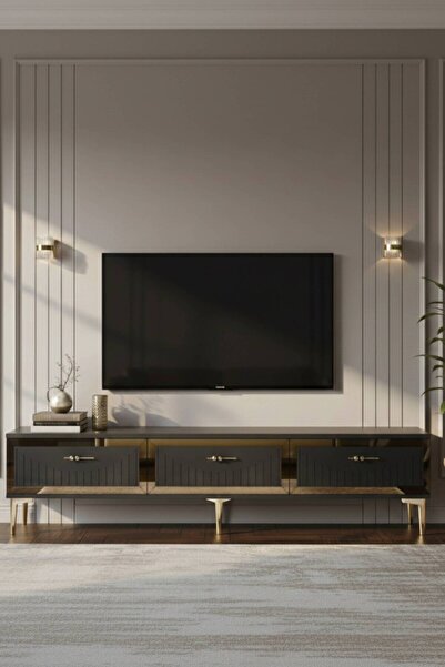 YUMEDİ DESİGN TSA1802AG - KEREM TV STAND , TV SEHPASI 180CM ANTRASİT-GOLD