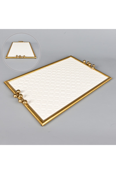 Generic Rectangular serving tray 45x29cm, off-white leather with an elegant b...
