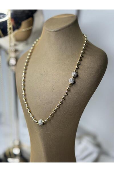 3B AKSESUAR Işıltı Detaylı Gold Top Zincir Kolye