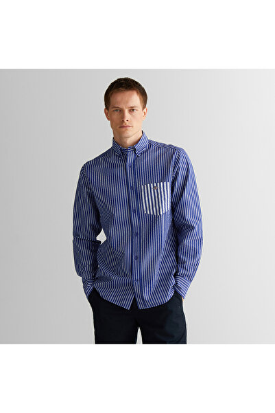 Gant Erkek Lacivert Düğmeli Yaka Çizgili Gömlek
