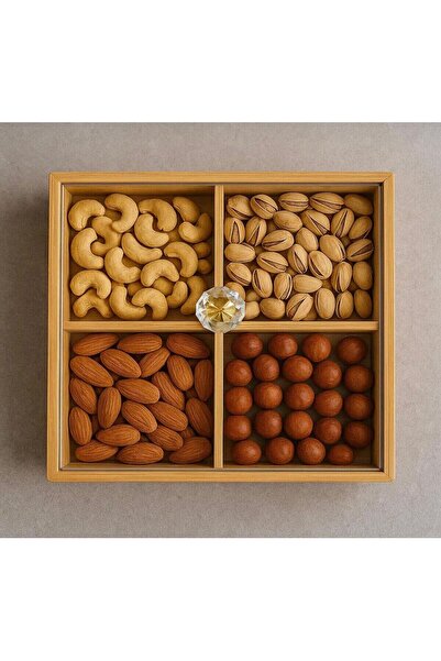 BU Wear Organizer Akrilik Kapaklı 24 Cm Bambu Kare 4 Bölmeli Çerezlik - Kahva...