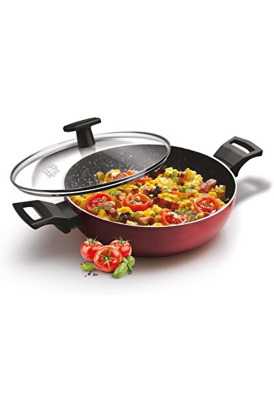 Milton Granite Cooking Pot with Glass Lid, 30 cm / 4.9 L, Burgundy, Aluminum