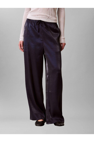 Calvin Klein Women's Comfortable Fit Drawstring Waist Wide Leg Navy Blue Trou...