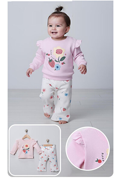 mandalinsbaby طقم فتاة صغيرة مزين بالفراشات والفراولة
