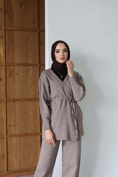 Rimel Moda Kuşaklı Kimono Takım Menenj