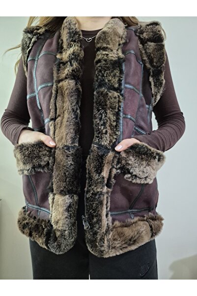 hoaryage Дамска жилетка с кожена подплата и кант от естествена кожа