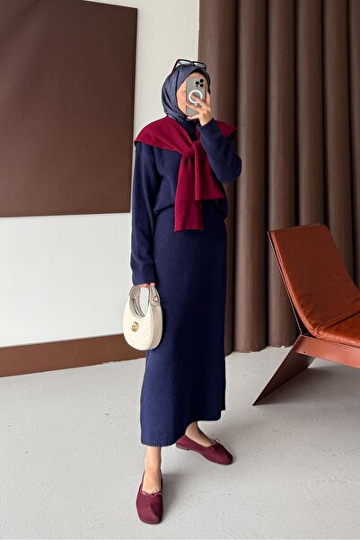 Rimel Moda وشاح مربع طويل باللون العنابي