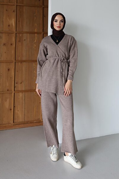 Rimel Moda Kuşaklı Kimono Takım Menenj
