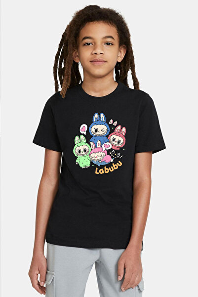 Tshirthane Labubu Lovers Black Kids Tshirt