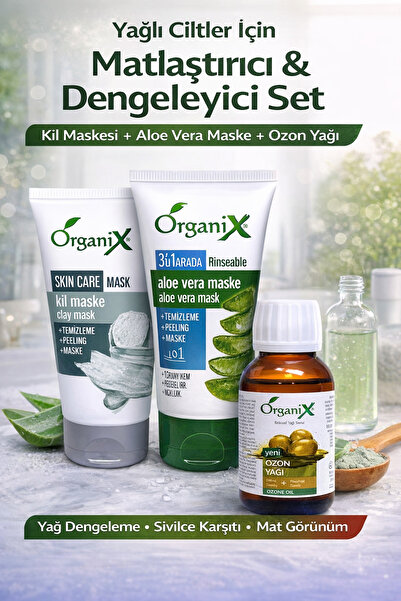 Organix Yağlı Ciltler İçin Matlaştırıcı & Dengeleyici Cilt Bakım Seti | Kil v...
