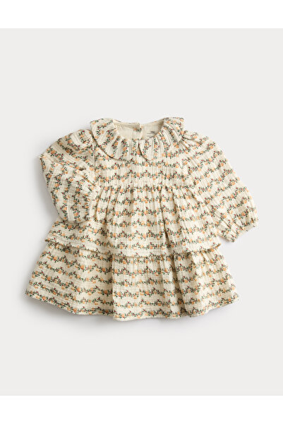 Marks & Spencer Saf Pamuklu Desenli Elbise (0-3 Yaş)