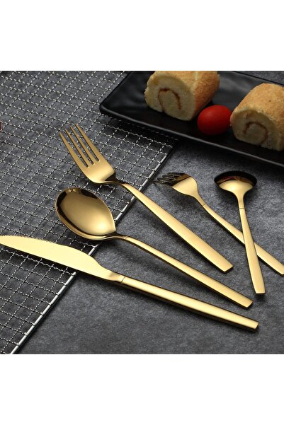 LA' PRECIOUS 30-Piece Titanium Gold Plated Flatware Set, Service for 6