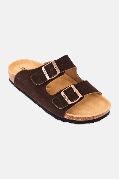 MUDD Men Slip On Cork Sandals, Dark Brown