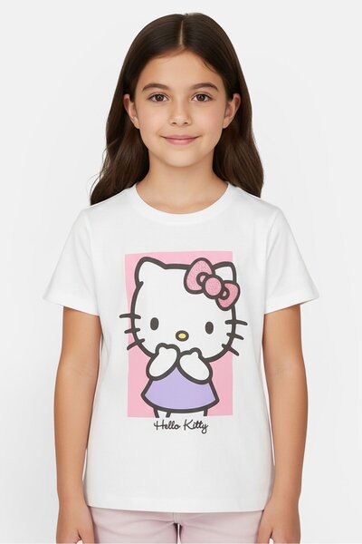 SANRIO تي شيرت مطبوع عليه رسومات بأكمام قصيرة ورقبة دائرية للفتيات الصغيرات، ...