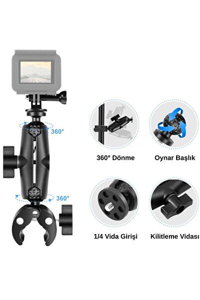 fimtech 360° Ayarlanabilir Tüm Aksiyon Kameralar İle Uyumlu Bağlantı Aparatı