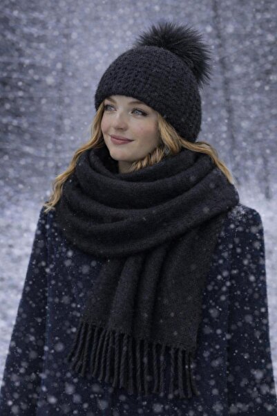 kuru Set de iarnă premium: beretă + șal lat tip boucle |   Moale, cald, la mo...